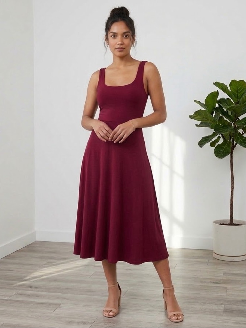 Reitmans Burgundy Sleeveless Scoop-Neck Midi Dress XS